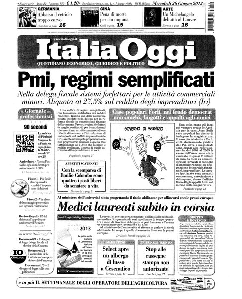 Italia oggi : quotidiano di economia finanza e politica